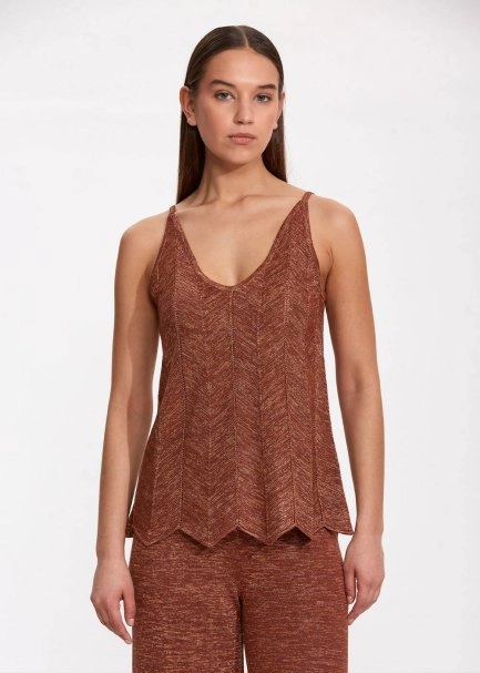 V Neck Bronze Sleeveless Knıt Top - 1