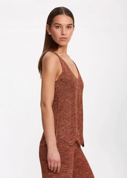 V Neck Bronze Sleeveless Knıt Top - 4
