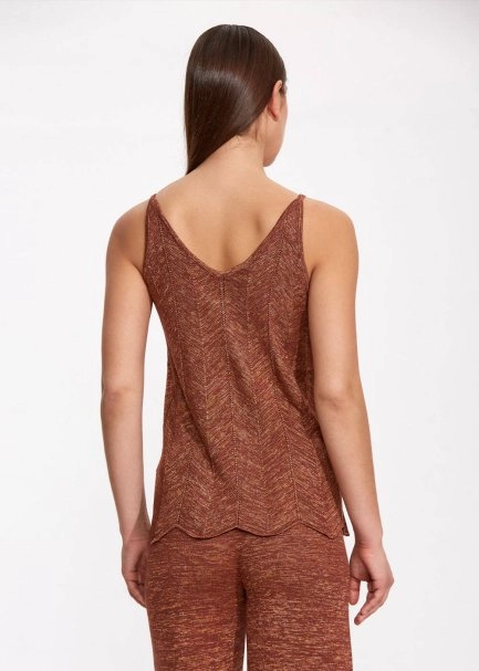 V Neck Bronze Sleeveless Knıt Top - 5