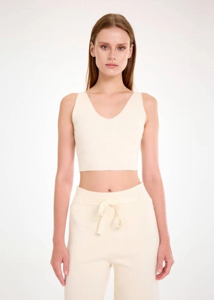 V NECK CROP PANNA KNIT TOP - 1
