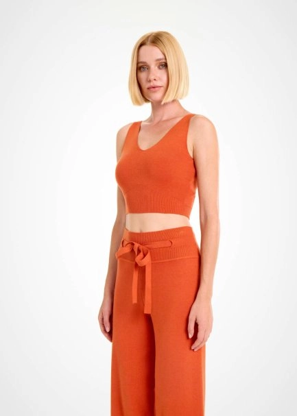 V NECK CROP PUMPKIN KNIT TOP - 3