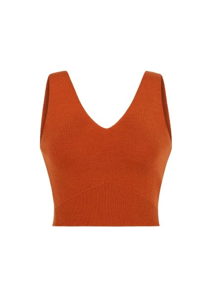 V NECK CROP PUMPKIN KNIT TOP - 6