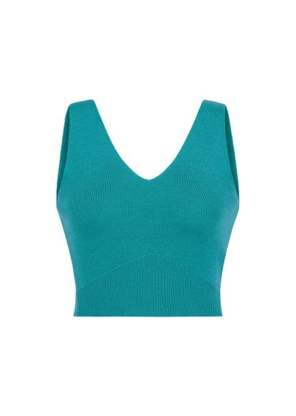 V NECK CROP TEAL KNIT TOP - 6