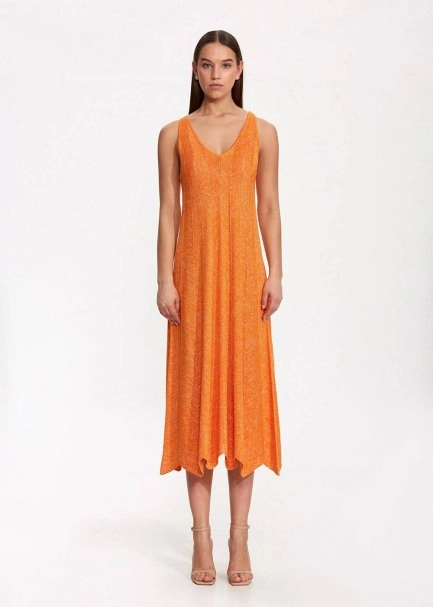 V Neck Mandarin Long Knıt Dress - 1