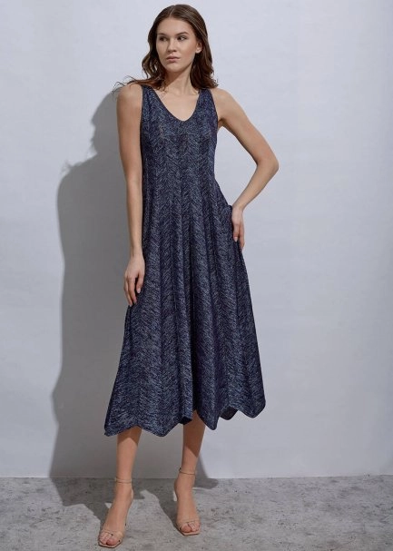 V Neck Ocean Long Knıt Dress - 1