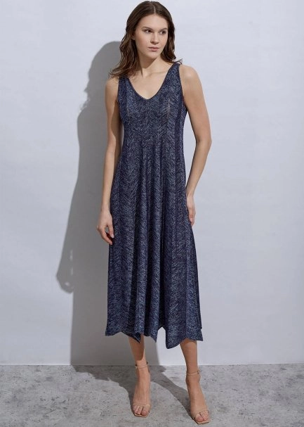 V Neck Ocean Long Knıt Dress - 2