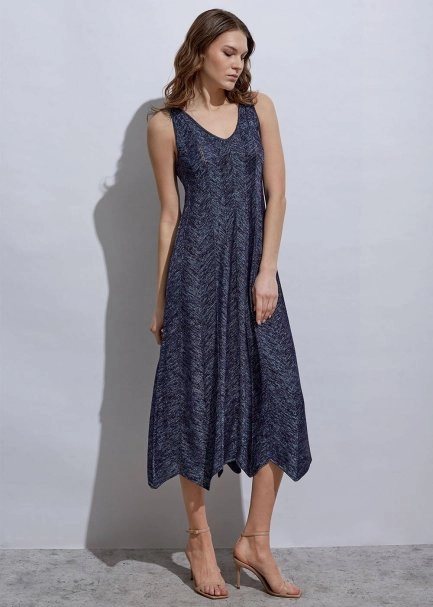 V Neck Ocean Long Knıt Dress - 3