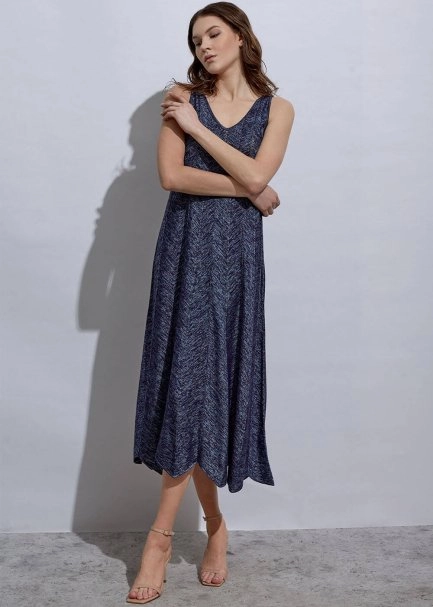 V Neck Ocean Long Knıt Dress - 5