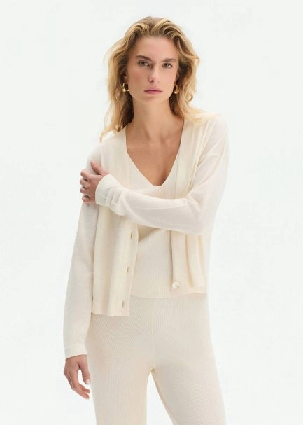 V NECK PEARLY KNIT CARDIGAN - 1