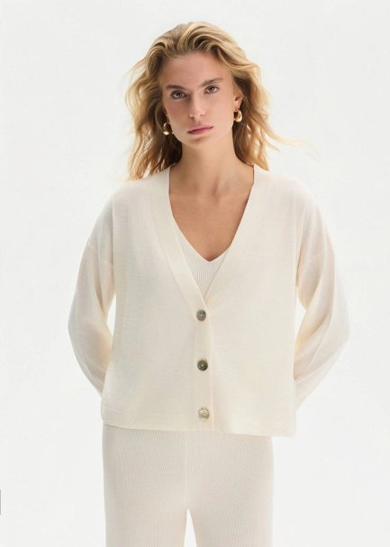 V NECK PEARLY KNIT CARDIGAN - 4