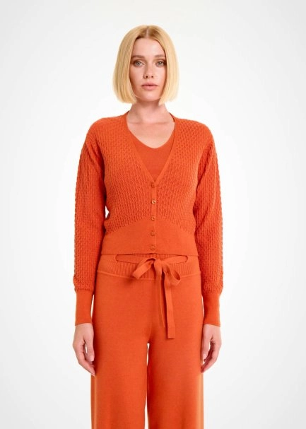 V NECK PUMPKIN KNIT CARDIGAN - 1