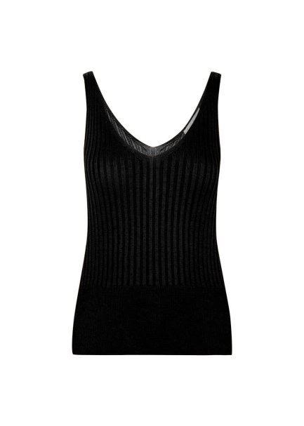 V Neck Ribbed Black Knit Top - 6