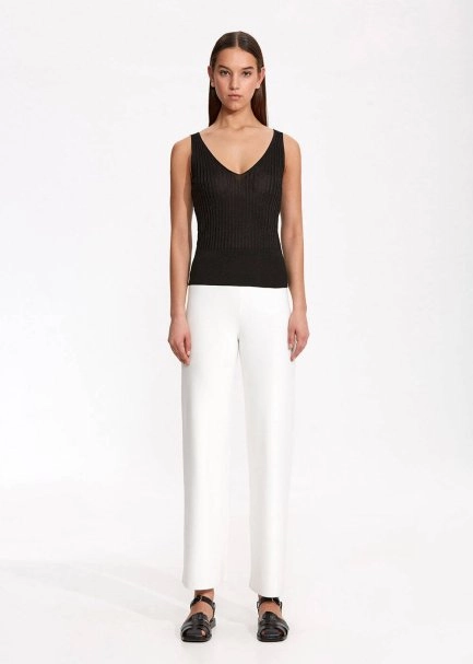 V Neck Ribbed Black Knit Top - 2