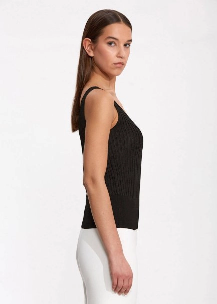 V Neck Ribbed Black Knit Top - 4