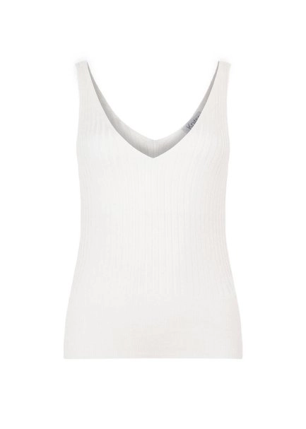 V Neck Ribbed Ecru Knit Top - 6