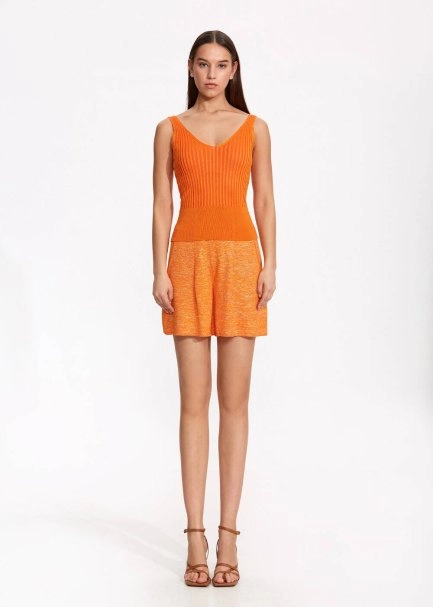 V Neck Ribbed Mandarin Knit Top - 2