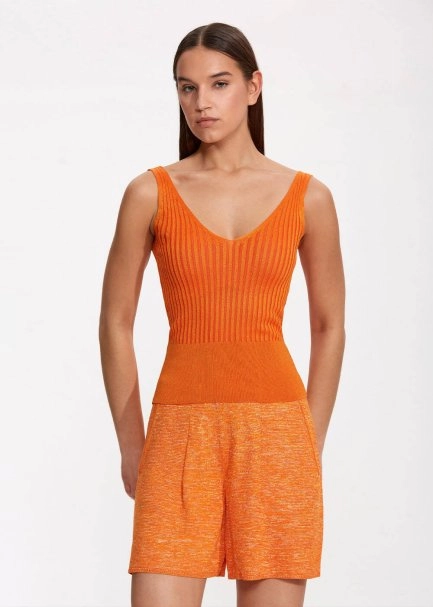 V Neck Ribbed Mandarin Knit Top - 3