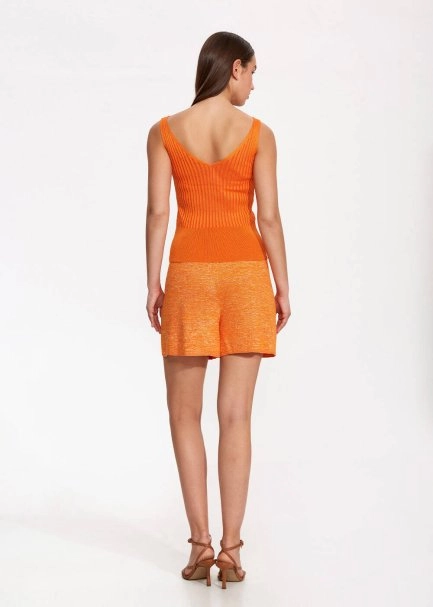 V Neck Ribbed Mandarin Knit Top - 5