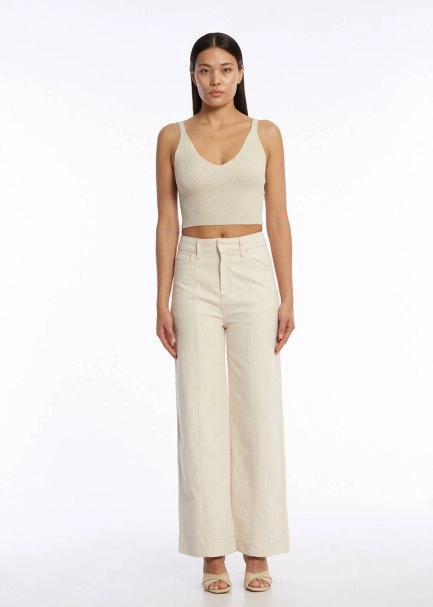 V NECK SAND CROP KNIT TOP - 2