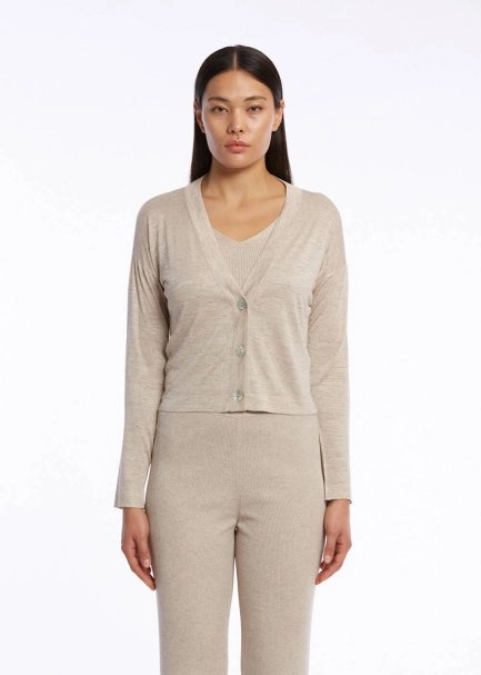 V NECK SAND KNIT CARDIGAN - 1