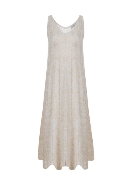 V Neck Sand Long Knıt Dress - 6