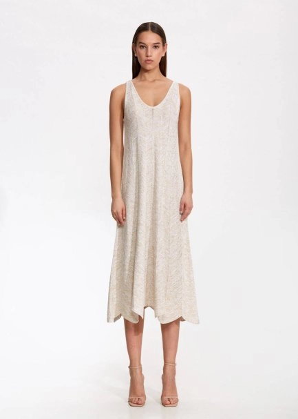 V Neck Sand Long Knıt Dress - 1