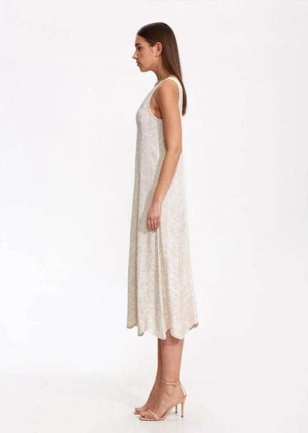 V Neck Sand Long Knıt Dress - 4