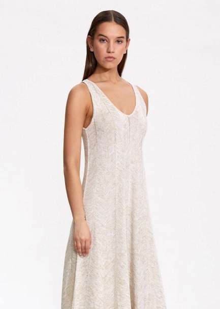 V Neck Sand Long Knıt Dress - 2