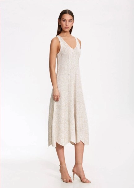 V Neck Sand Long Knıt Dress - 3