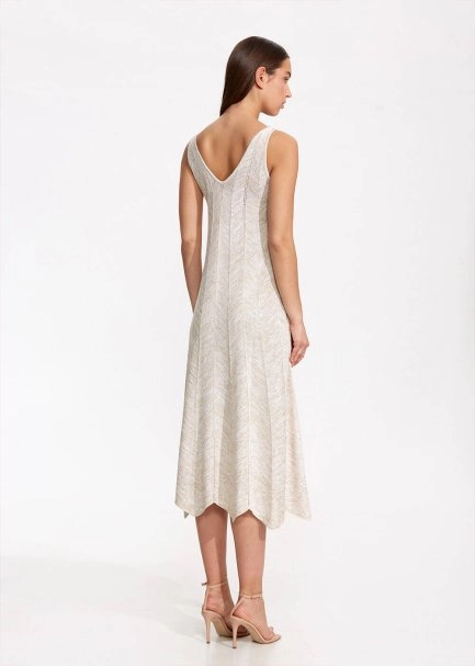 V Neck Sand Long Knıt Dress - 5