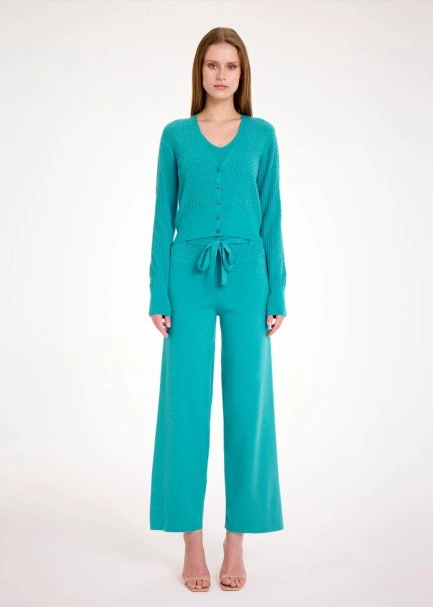 V NECK TEAL KNIT CARDIGAN - 2