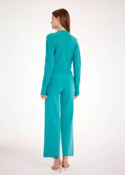 V NECK TEAL KNIT CARDIGAN - 5