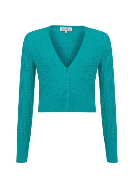 V NECK TEAL KNIT CARDIGAN - 6