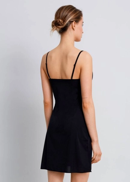 V Neck Thin Shoulder Strap Black Full Slip - 3