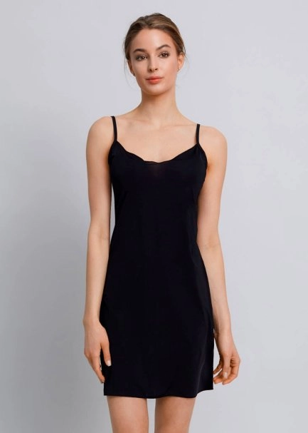 V Neck Thin Shoulder Strap Black Full Slip - 7
