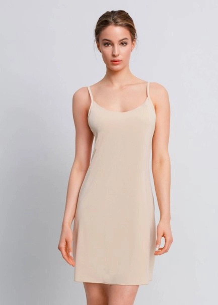 V Neck Thin Shoulder Strap Nude Full Slip - 1