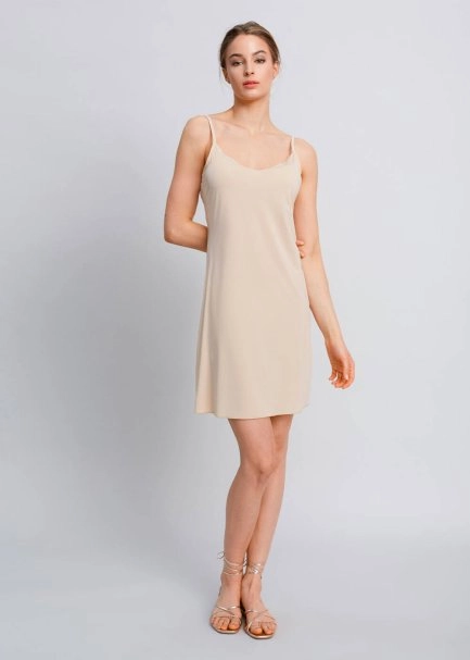 V Neck Thin Shoulder Strap Nude Full Slip - 2