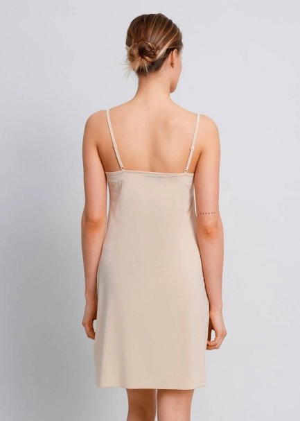 V Neck Thin Shoulder Strap Nude Full Slip - 3
