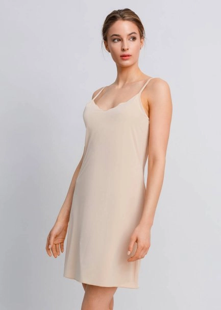 V Neck Thin Shoulder Strap Nude Full Slip - 4