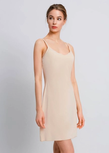 V Neck Thin Shoulder Strap Nude Full Slip - 5
