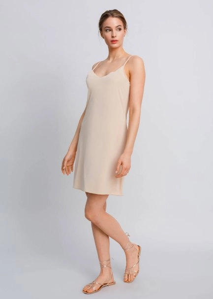 V Neck Thin Shoulder Strap Nude Full Slip - 6