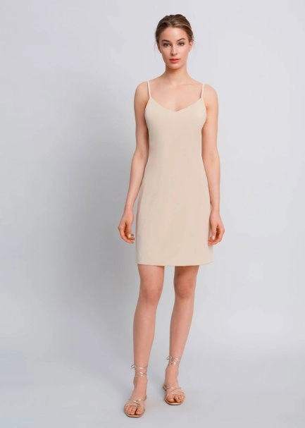 V Neck Thin Shoulder Strap Nude Full Slip - 7