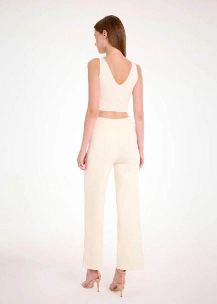 V Yaka Crop Krem Triko Üst - 5