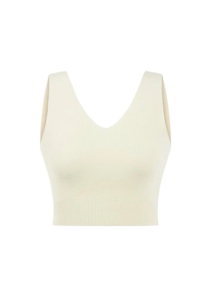 V Yaka Crop Krem Triko Üst - 6