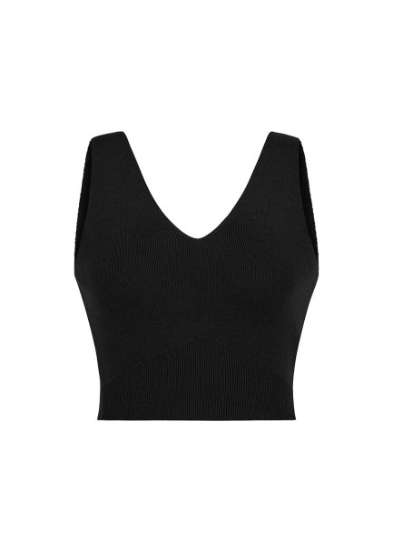 V Yaka Crop Siyah Triko Üst - 6