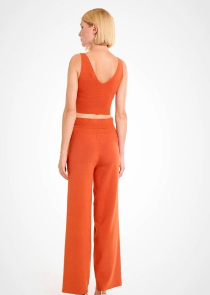 V Yaka Crop Turuncu Triko Üst - 5