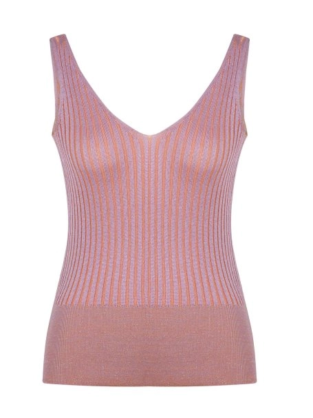 V Yaka Kolsuz Pembe Triko Üst - 6