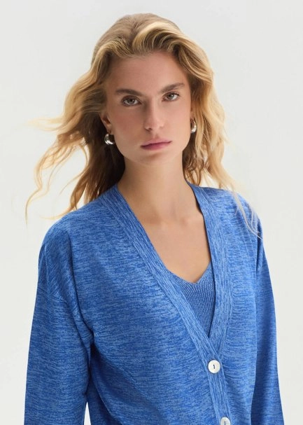 V Yaka Mavi Triko Hırka - 4