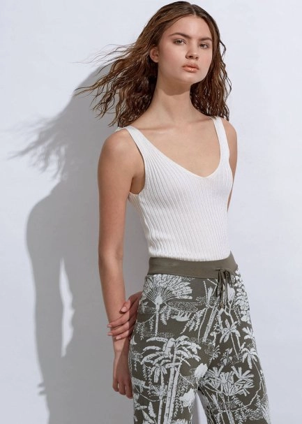 V Yaka Ribli Ekru Triko Üst - 1