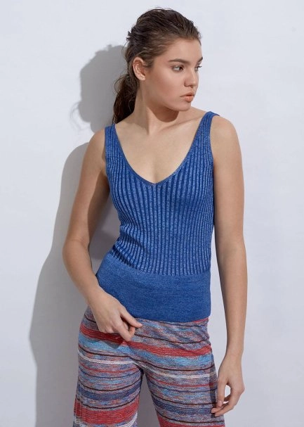 V Yaka Ribli Mavi Triko Üst - 2